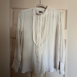 Ann Taylor Cream Pleated Bib Front Blouse